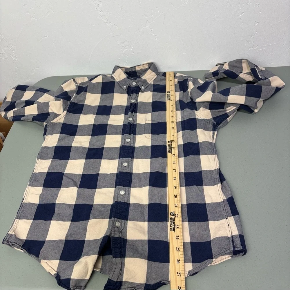 J. Crew Oxford Men's Navy and Beige Plaid Shirt Size Medium Button Front